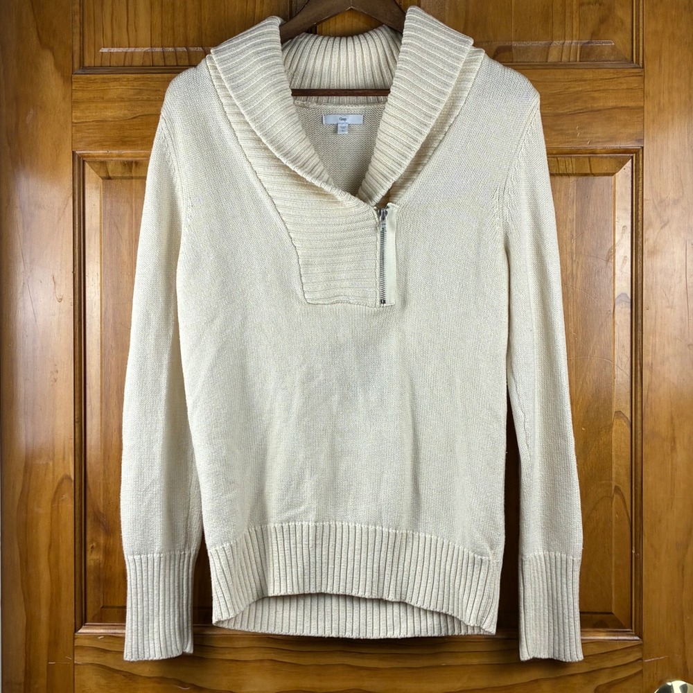Gap Cream Wool Blend Shawl Collar Side Zip Pullover Sweater Women's Large